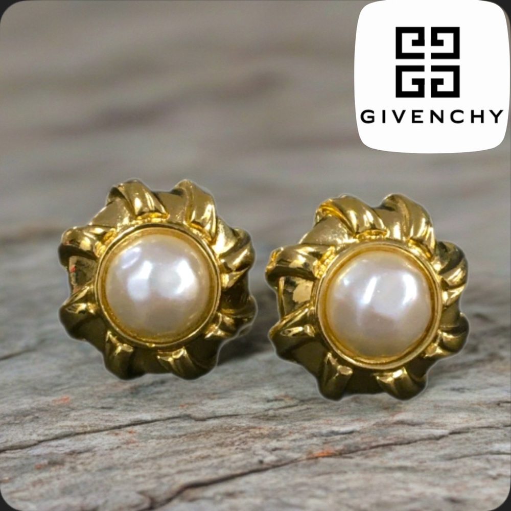 GIVENCHY Gold Tone Pearl Earrings
